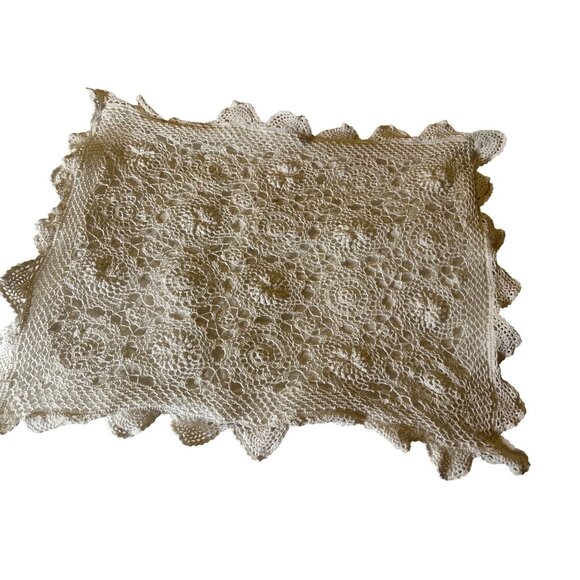 VTG White Cotton Crochet Lace Standard Sham  Scalloped edge Cottagecore granny - Picture 1 of 11